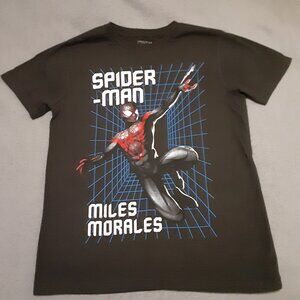 Marvel Miles Morales Blk T-Shirt Size 10/12 w/Spider Man Logo Short Sleeve